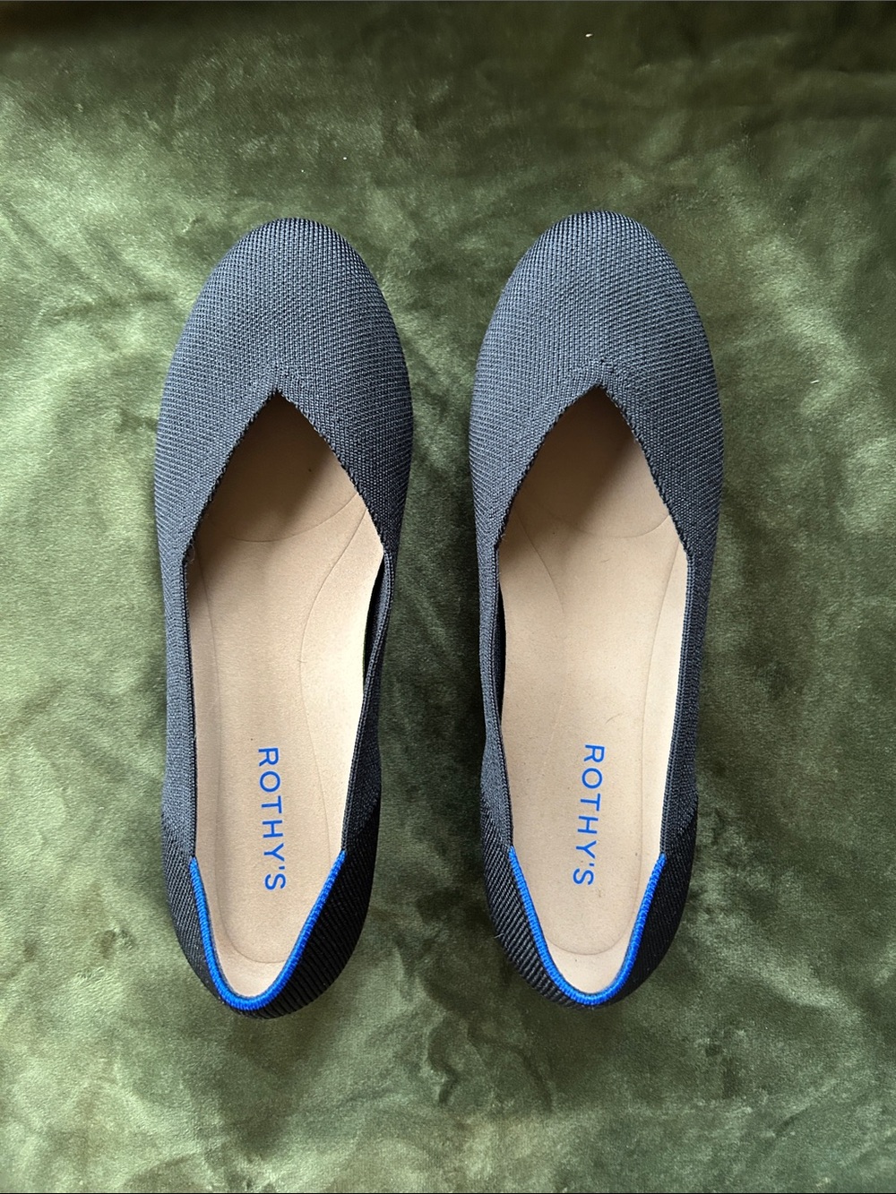 Rothy's black Knit V‑Neck Flats with Blue Trim - Picture 4 of 5